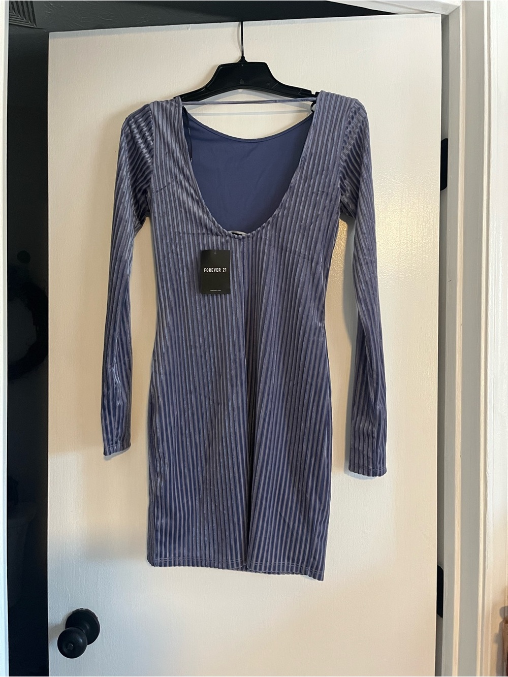 Forever 21 lavender Ribbed Velvet Long Sleeve Bodycon Dress